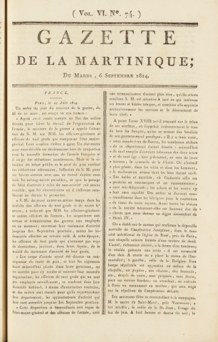 Gazette de la Martinique (1814, n° 74)