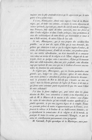 Besoins spirituels de la Martinique : circulaire du Ministère des affaires ecclésiastiques