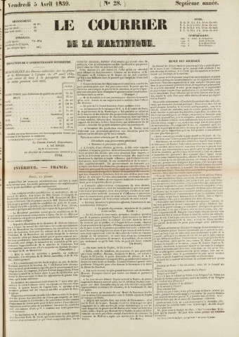 Le Courrier de la Martinique (1839, n° 28)