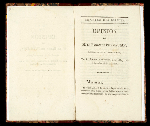 Opinion de M. le Baron de Puymaurin, député de la Haute-Garonne, sur la somme à accorder, pour 1817, au ministère de la Marine