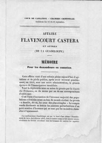 Affaire Flavencourt Castera et autres : mémoire en cassation présenté par Ad. Gatine, avocat au Conseil d'Etat et à la Cour de cassation