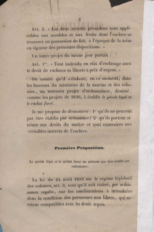 Observations sur un projet d’ordonnance relatif au pécule et au rachat des noirs dans les colonies françaises