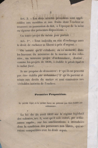 Observations sur un projet d’ordonnance relatif au pécule et au rachat des noirs dans les colonies françaises