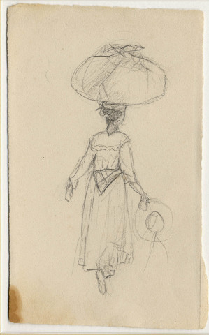Femme, sac sur la tête et chapeau à la main