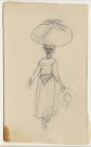 Femme, sac sur la tête et chapeau à la main