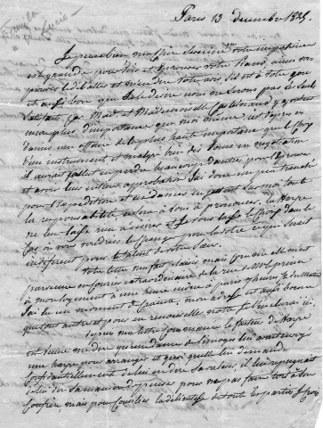 Famille de Brettes. Une lettre de 1819 de Sainte-Lucie