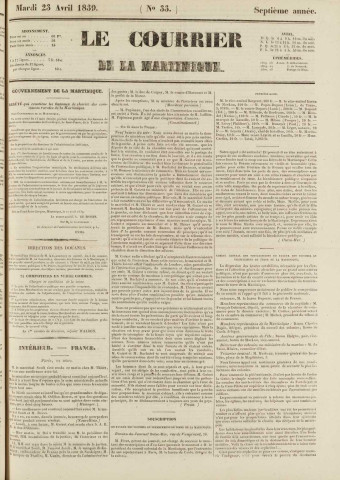 Le Courrier de la Martinique (1839, n° 33)