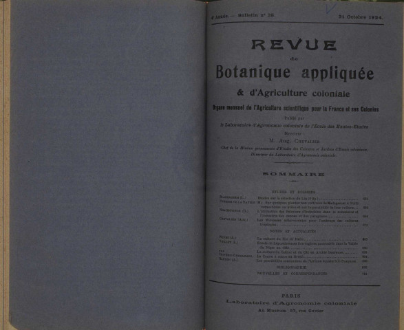 Revue de botanique appliquée et d'agriculture coloniale (n° 38)