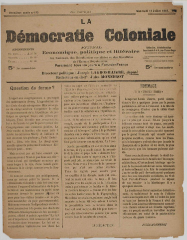 La Démocratie coloniale (n° 175)