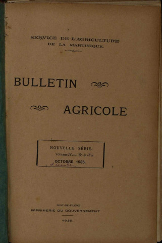 Bulletin agricole de la Martinique (octobre-décembre 1935)