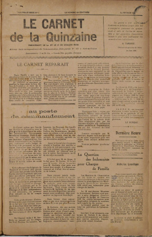 Le Carnet de la quinzaine (n° 1)