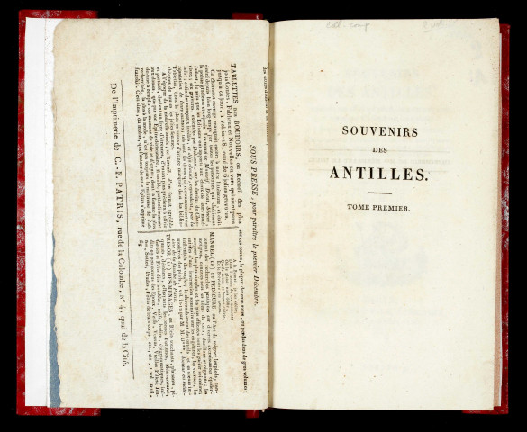 Souvenirs des Antilles : voyage en 1815 et en 1816, aux États-Unis, et dans l'archipel Caraïbe ; aperçu de Philadelphie etNew-York ; description de la Trinidad, la Grenade, Saint-Vincent, Saint-Lucie, Martinique, Guadeloupe, Marie-Galante, Saint-Christophe, Sainte-Croix et Saint-Thomas