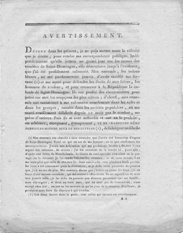 Lettres de J. Raimond, à ses frères les hommes de couleur et comparaison des originaux de sa correspondance avec les extraits perfides qu'en ont fait MM. Page et Brulley, dans un libelle intitulé : « Développement des causes des troubles et des désastres des colonies françaises »