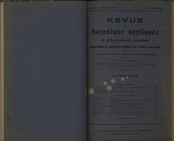 Revue de botanique appliquée et d'agriculture coloniale (n° 22)