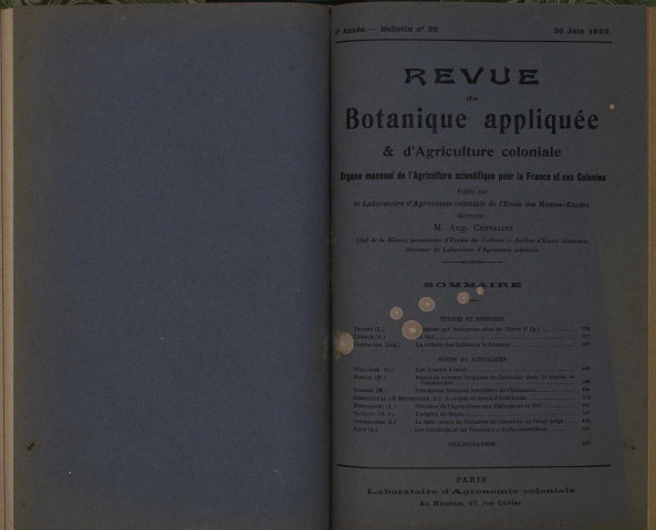 Revue de botanique appliquée et d'agriculture coloniale (n° 22)