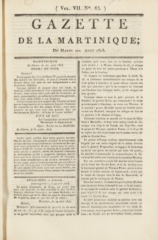 Gazette de la Martinique (1815, n° 63)