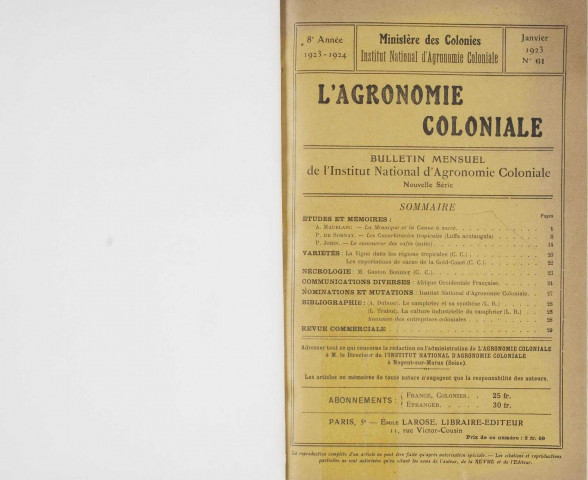L'Agronomie coloniale (n° 61)