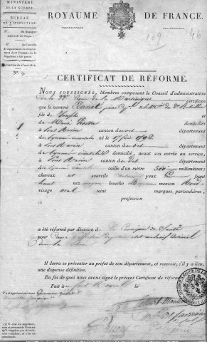 Certificat de réforme du nommé Ecanet Pierre délivré par le Conseil d'administration de la 88ème légion de la Martinique