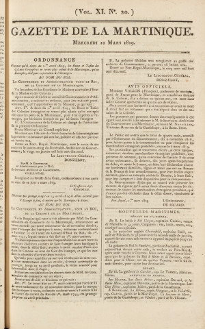 Gazette de la Martinique (1819, n° 20)