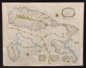 A new mapp of the Island of St Christophers, a new mapp of the Island of Guardalupa, a new mapp of the Island of Martineca. Carte des îles de Saint-Christophe, Guadeloupe, Martinique