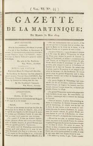 Gazette de la Martinique (1814, n° 44)