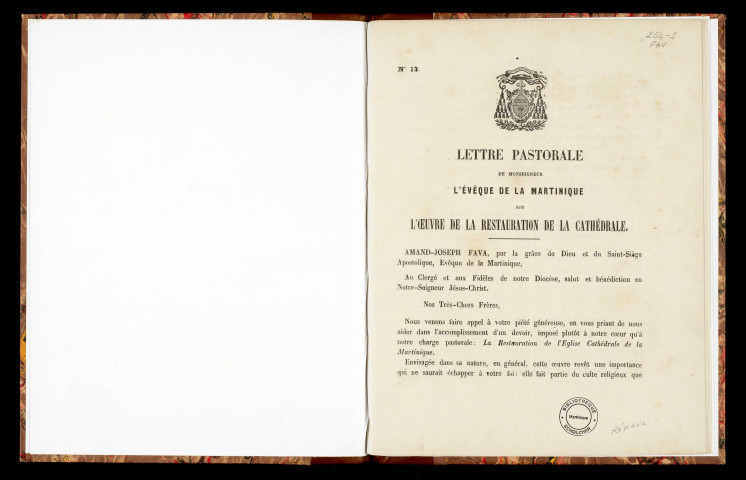 Lettre pastorale de Monseigneur l'Evèque de la Martinique sur l'oeuvre de la restauration de la Cathédrale