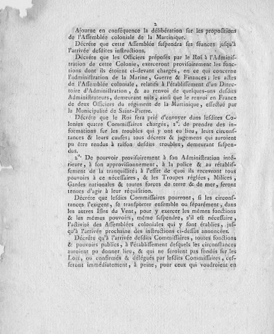 Révolution française. Administration des colonies : loi relative à la situation de l'île de la Martinique, et aux moyens de rétablir et d'assurer la tranquillité dans les colonies françaises des Antilles"