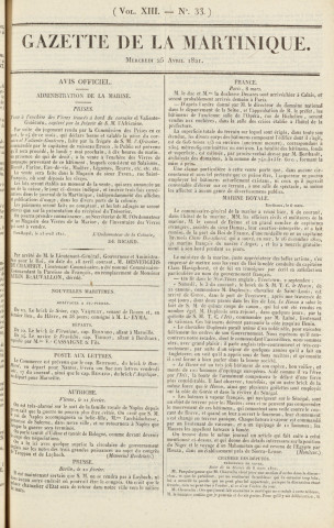 Gazette de la Martinique (1821, n° 33)