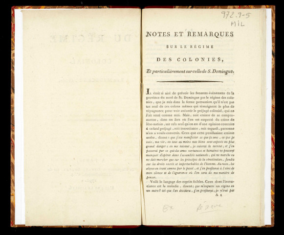 Notes et remarques sur le régime des colonies, et particulièrement sur celle de S. Domingue