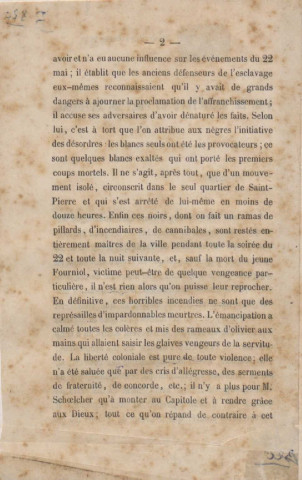 « A M. le rédacteur en chef du National ». Réponse au récit de M. Schoelcher sur les événements de la Martinique et l'abolition de l'esclavage