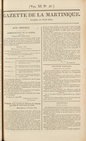 Gazette de la Martinique (1819, n° 46)