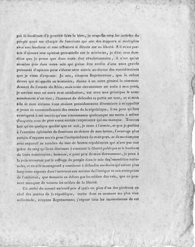 Lettre du Comité de Salut public au citoyen Beauharnois (général commandant en chef l'armée du Rhin) l'informant de sa nomination au poste de ministre de la guerre et réponse de celui-ci