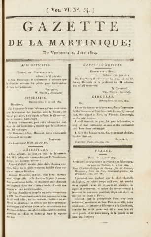 Gazette de la Martinique (1814, n° 54)