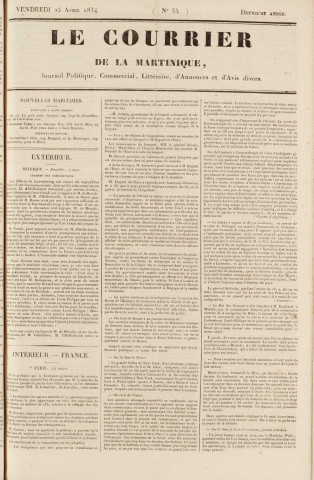 Le Courrier de la Martinique (1834, n° 33)