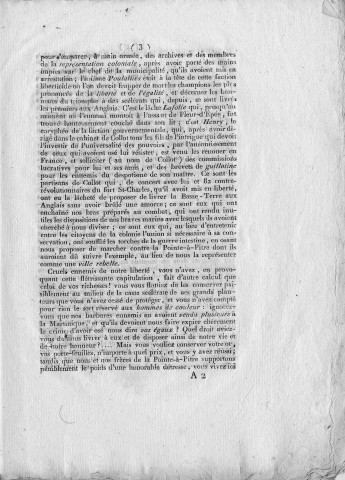 Pétition à la Convention nationale par les patriotes, citoyens de couleur, déportés par les anglais et débarqués à Rochefort, après s'être rendus maîtres des bâtiments anglais n° 34 et 42 par le 41ème degré de latitude nord