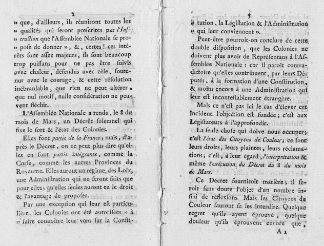 Réclamation des citoyens de couleur des isles et colonies françoises; sur le décret du 8 mars 1790 : adresse des hommes de couleur Raimond et Ogé soutenu par l'avocat Joly