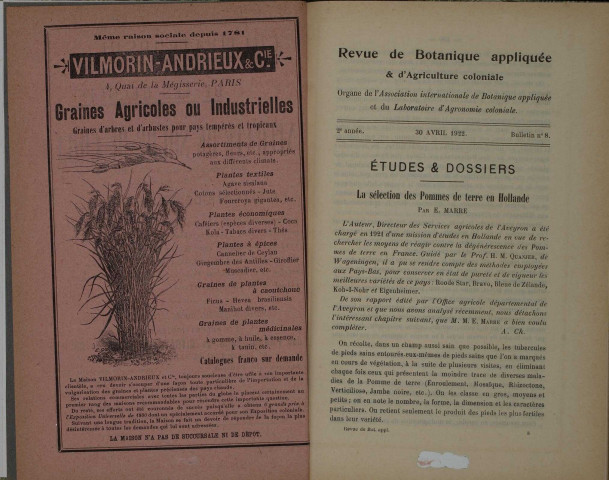 Revue de botanique appliquée et d'agriculture coloniale (n° 8)