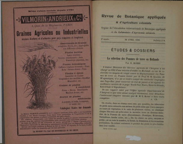 Revue de botanique appliquée et d'agriculture coloniale (n° 8)
