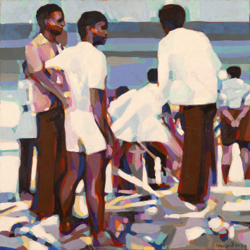 Février 74, plage de Basse-Pointe. Acrylique sur toile de Claude Cauquil, 2020