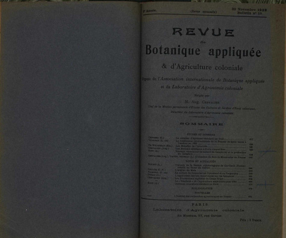 Revue de botanique appliquée et d'agriculture coloniale (n° 15)