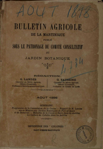 Bulletin agricole de la Martinique (aout 1898)