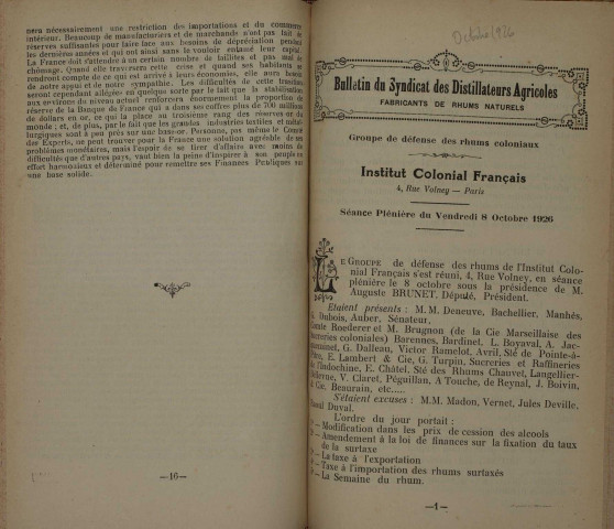 Bulletin du Syndicat des distillateurs agricoles (n° 10/1926)