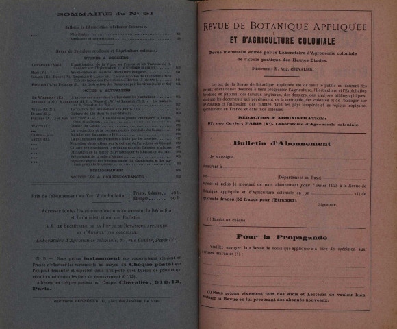 Revue de botanique appliquée et d'agriculture coloniale (n° 51)