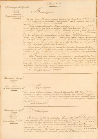 Correspondance de l'intendant Peynier (Guadeloupe, Martinique) avec Versailles (Secrétariat d'état à la marine)