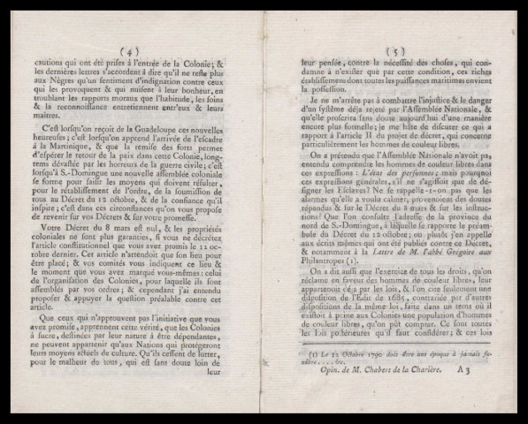 Opinion de M. Chabert de la Charière, député de la Guadeloupe à l'Assemblée Nationale, sur le projet de décret présenté au nom des Comités de Constitution, de la Marine, d'Agriculture et de Commerce, et des Colonies, à la séance du 7 mai 1791, sur les Colonies