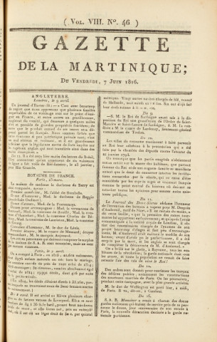 Gazette de la Martinique (1816, n° 46)