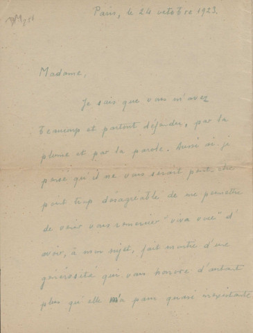 Lettre autographe de remerciements de l'écrivain René Maran adressée à Renée Dunan