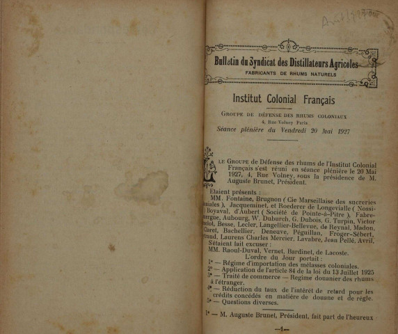 Bulletin du Syndicat des distillateurs agricoles (n° 08/1927)