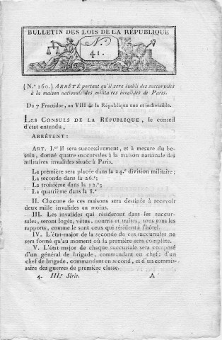 Bulletin des lois de la République n° 41, 7 fructidor an VII