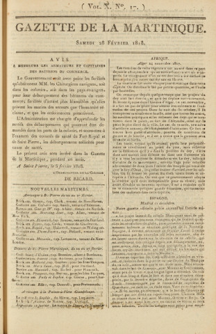Gazette de la Martinique (1818, n° 17)
